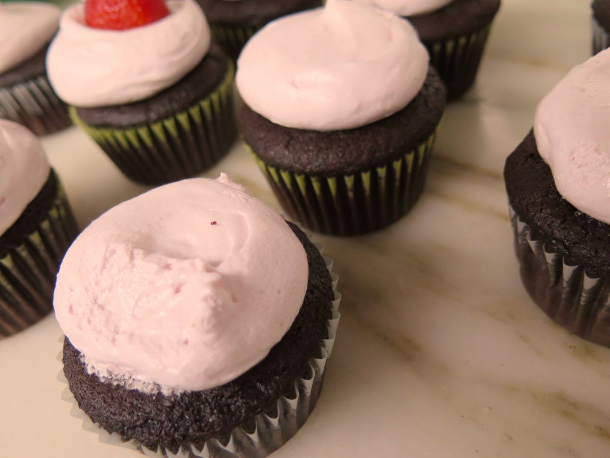 Chocolate Cupcakes with Strawberry Marshmallow Frosting | Jessie Sheehan Bakes