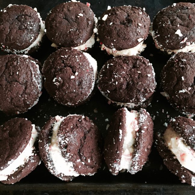 peppermint chocolate whoopies for days Peppermint Chocolate Whoopie Pies Recipe | Jessie Sheehan Bakes