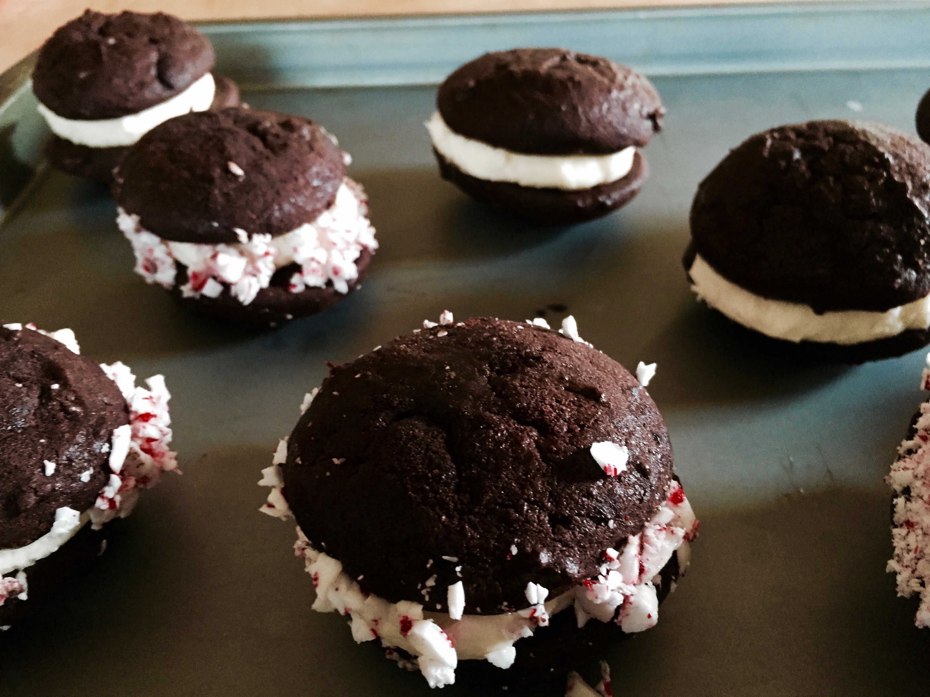 tray o' peppermint whoops Peppermint Chocolate Whoopie Pies Recipe | Jessie Sheehan Bakes