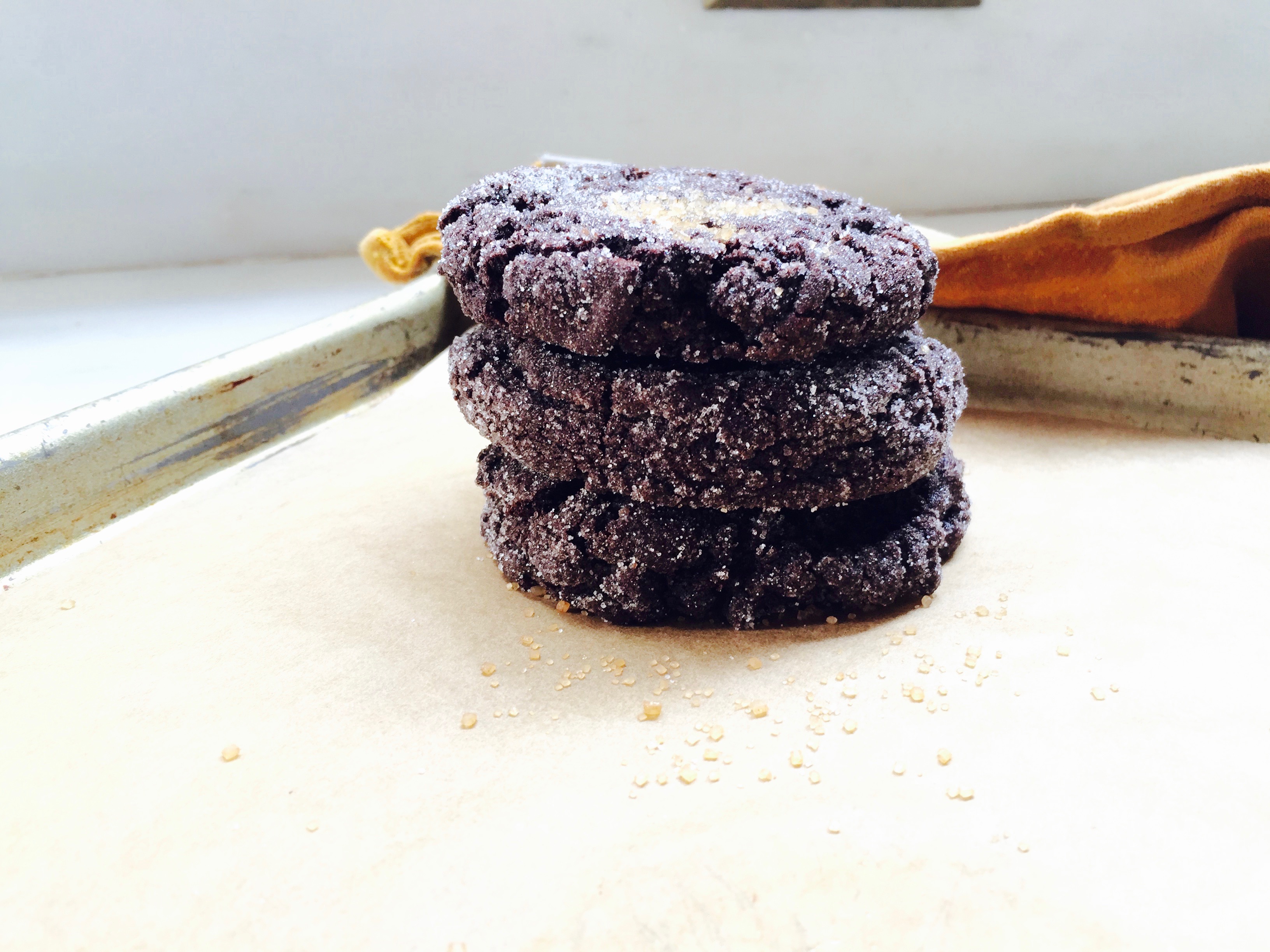 stack o' chewy chocolate sugar cookies