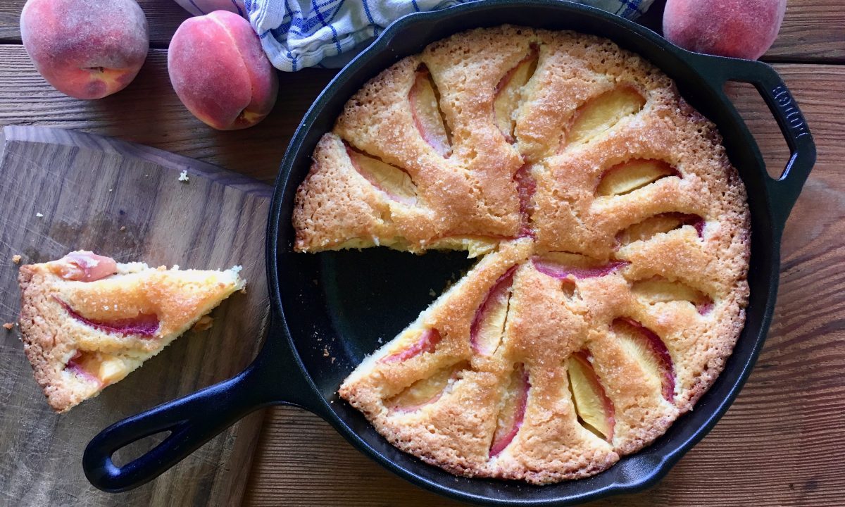 Peach Sour Cream Skillet Cake Recipe | Jessie Sheehan Bakes