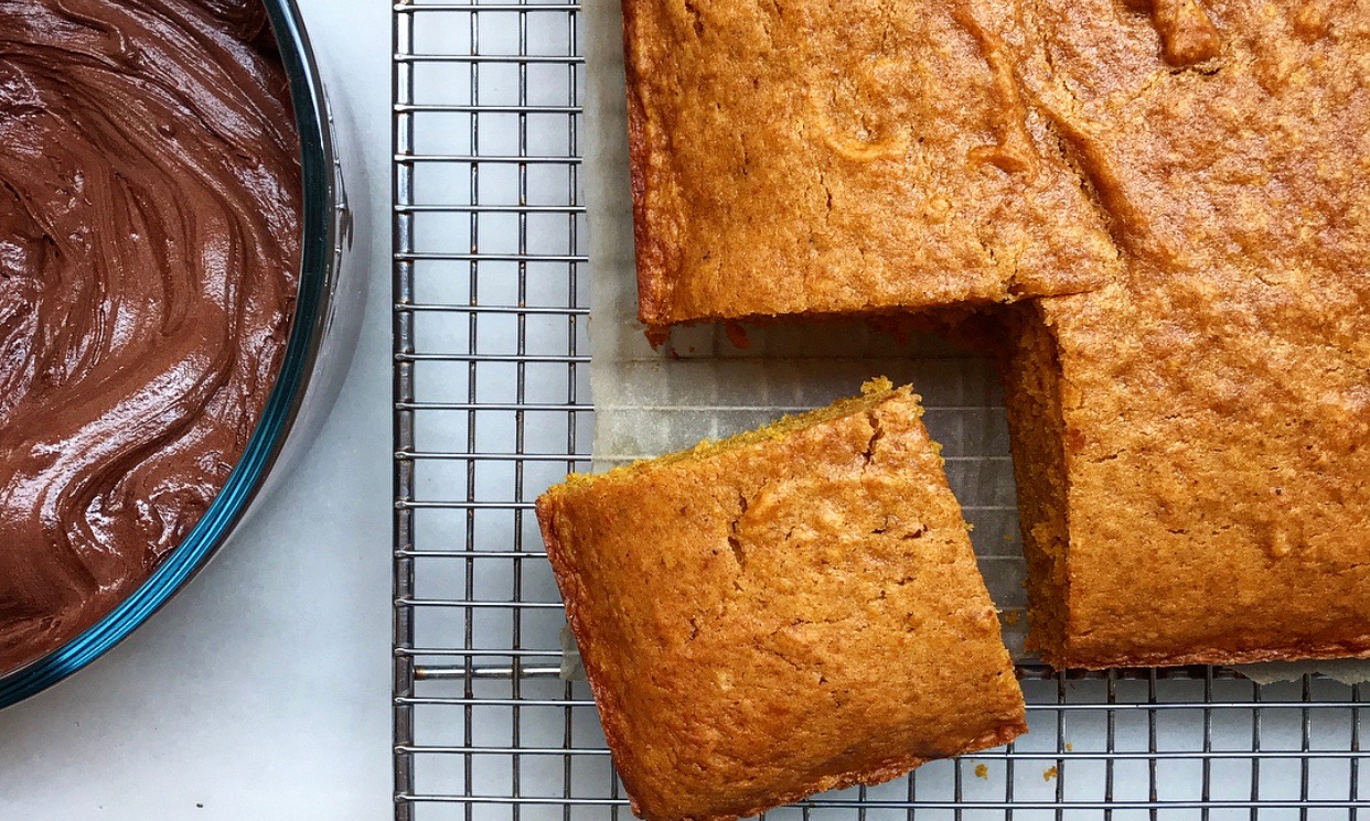 Pumpkin Sheet Cake Before Layering on Chocolate Bourbon Buttercream | Jessie Sheehan Bakes