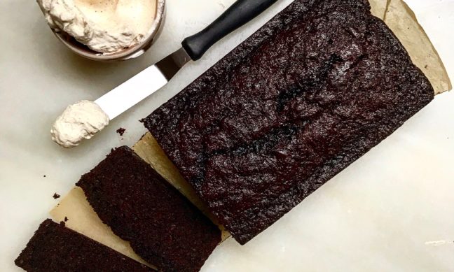 CHOCOLATE CARROT LOAF CAKE WITH CINNAMON CREAM CHEESE WHIPPED CREAM | Jessie Sheehan Bakes