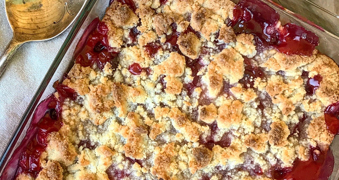 Sour Cherries with Marzipan Crumble | Jessie Sheehan Bakes