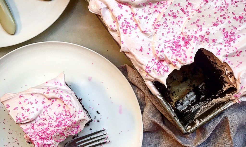 Chocolate Cake with Strawberry Marshmallow Frosting Recipe | Jessie Sheehan Bakes