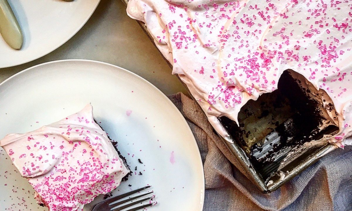 Chocolate Cake with Strawberry Marshmallow Frosting Recipe | Jessie Sheehan Bakes