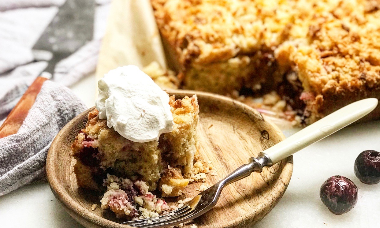 One-Bowl Cherry Almond Snack Cake with Marzipan Crumble | Jessie Sheehan Bakes