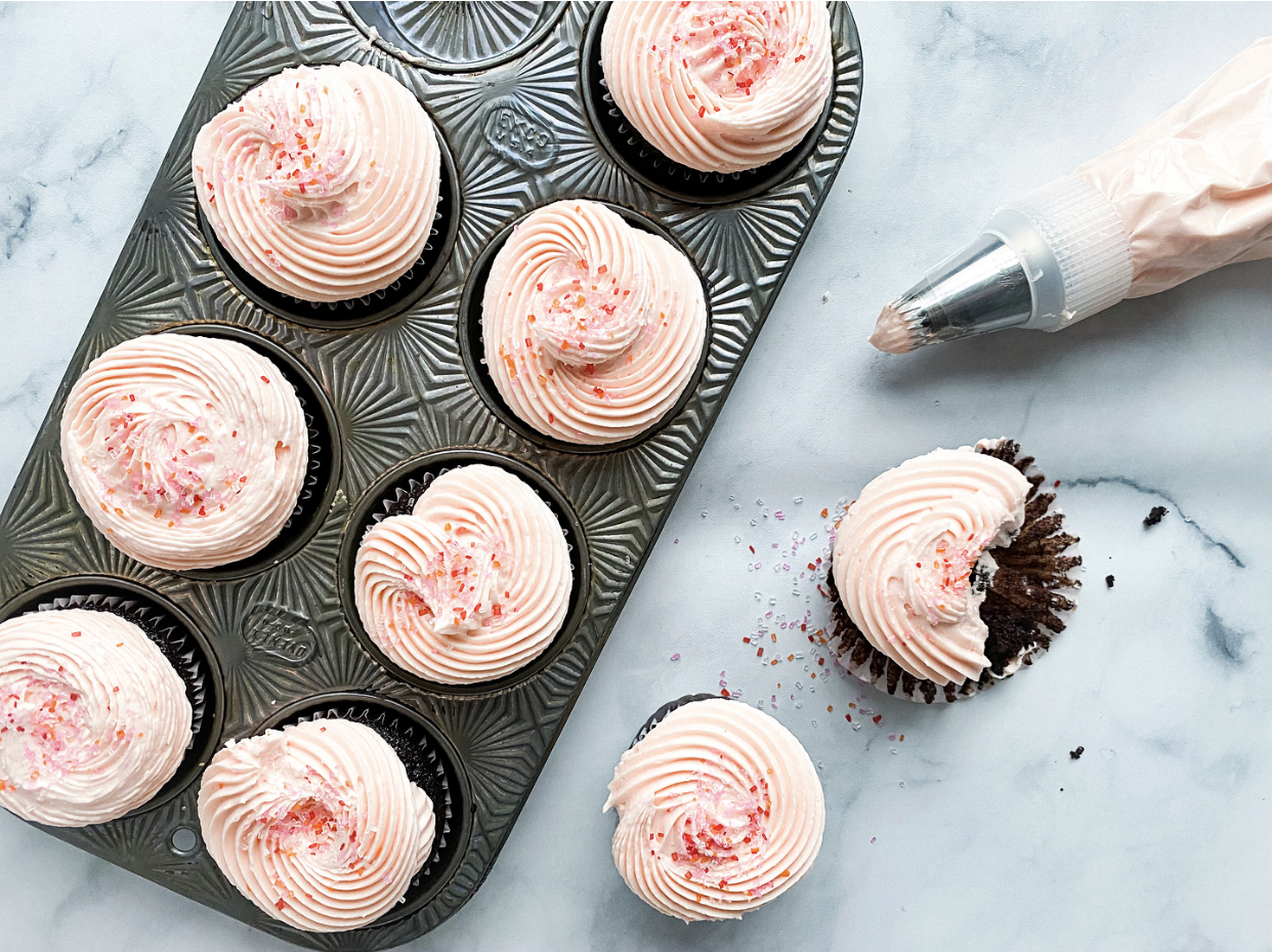 Chocolate Cupcakes with Pink American Buttercream | Jessie Sheehan Bakes