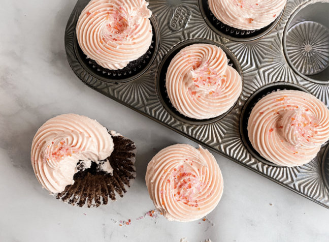 Chocolate Cupcakes with Pink American Buttercream | Jessie Sheehan Bakes