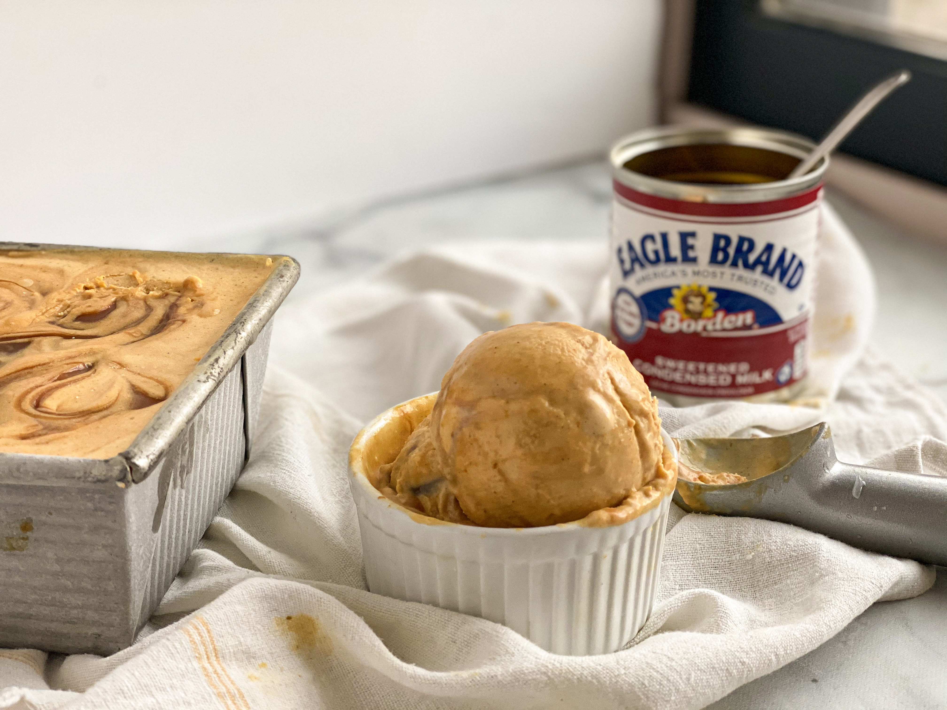 Caramel-Swirled Pumpkin Cream Cheese No-Churn Ice Cream | Jessie Sheehan Bakes